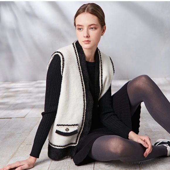 QED London Ivory Contrast Trim Vest S/M – NWT - Picture 4 of 14